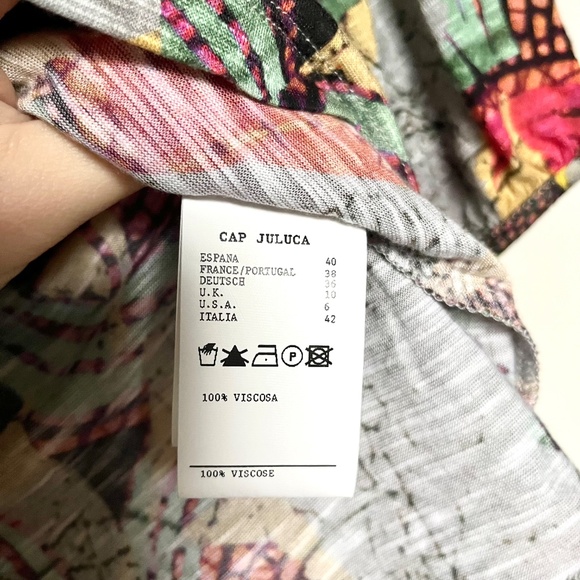 Anthropologie Cap Juluca Aldo Martins Artsy Floral Print Fringe V-neck Tee US 6 - Picture 7 of 10